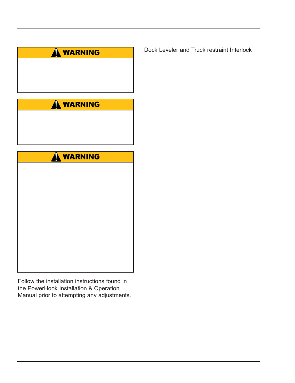 Optional equipment adjustments, Adjust dock leveler and truck restraint interlock | Poweramp POWERHOOK P4111-0010 5.2006 User Manual | Page 34 / 56