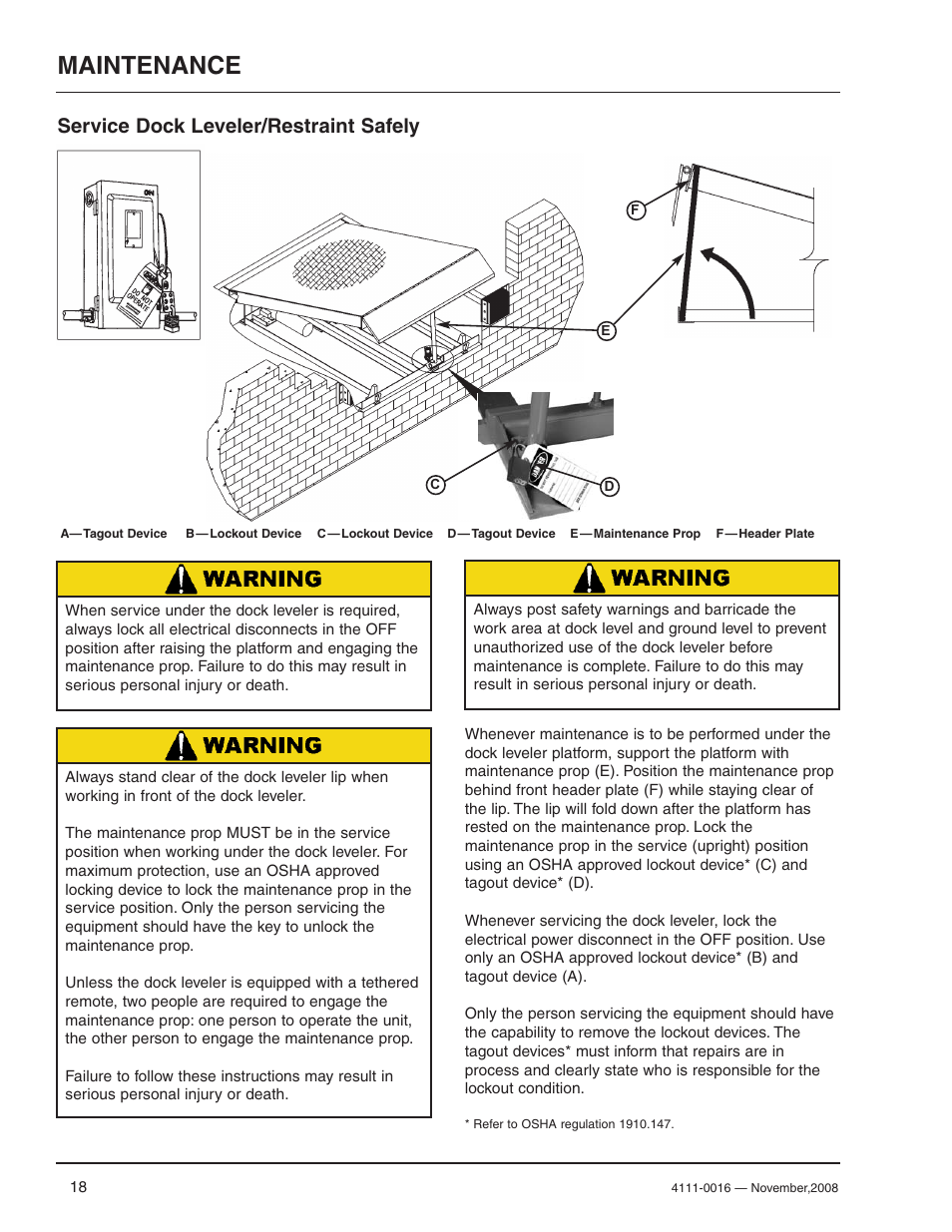 Maintenance, Service dock leveler/restraint safely | Poweramp POWERHOLD 4.2009 User Manual | Page 20 / 56