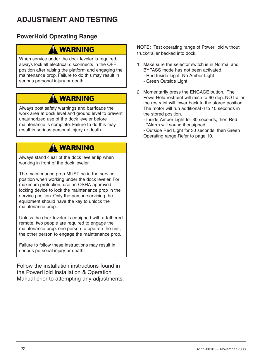 Adjustment and testing, Powerhold operating range | Poweramp POWERHOLD 4.2009 User Manual | Page 24 / 56