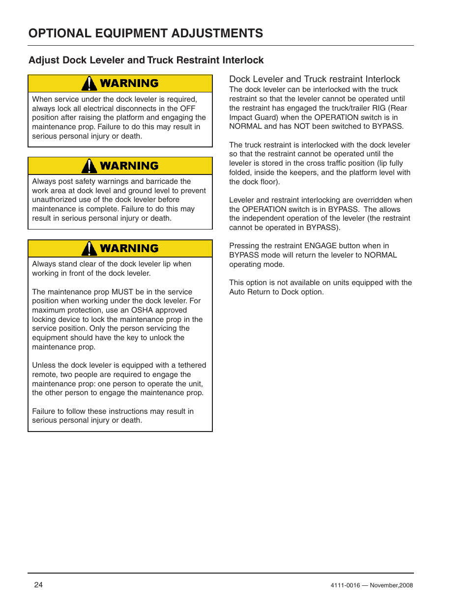 Optional equipment adjustments, Adjust dock leveler and truck restraint interlock | Poweramp POWERHOLD 4.2009 User Manual | Page 26 / 56