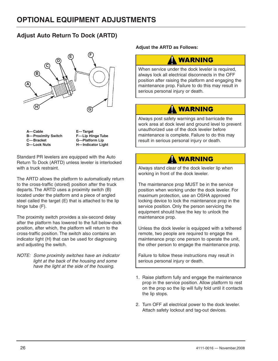 Optional equipment adjustments, Adjust auto return to dock (artd) | Poweramp POWERHOLD 4.2009 User Manual | Page 28 / 56