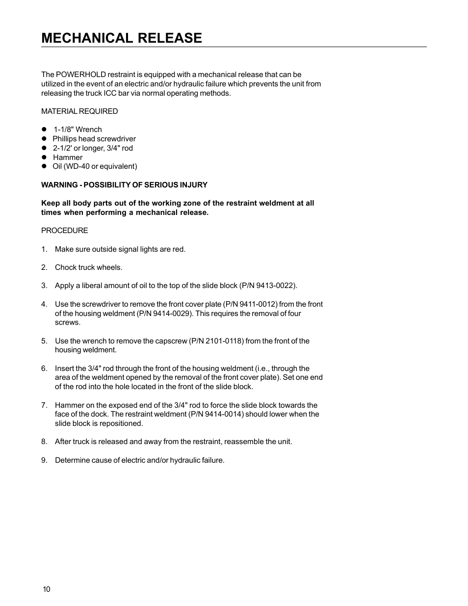 Mechanical release | Poweramp POWERHOLD STD & SC 11.2006 User Manual | Page 14 / 20