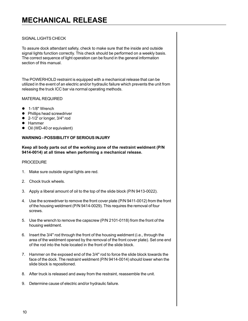 Mechanical release | Poweramp POWERHOLD SC 4.2003 User Manual | Page 14 / 19