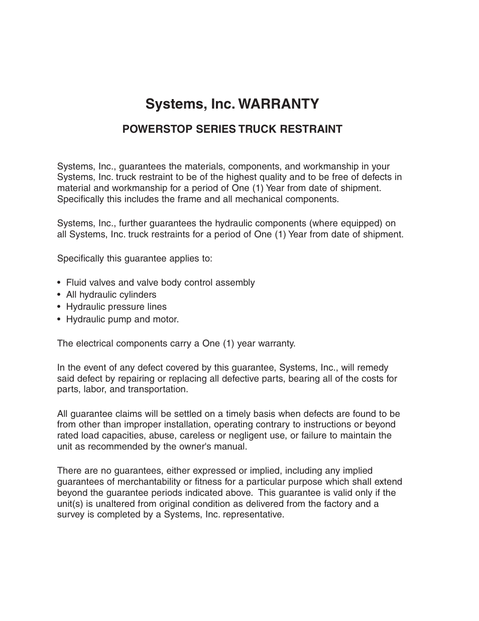 Systems, inc. warranty | Poweramp POWERSTOP 4.2009 User Manual | Page 32 / 32