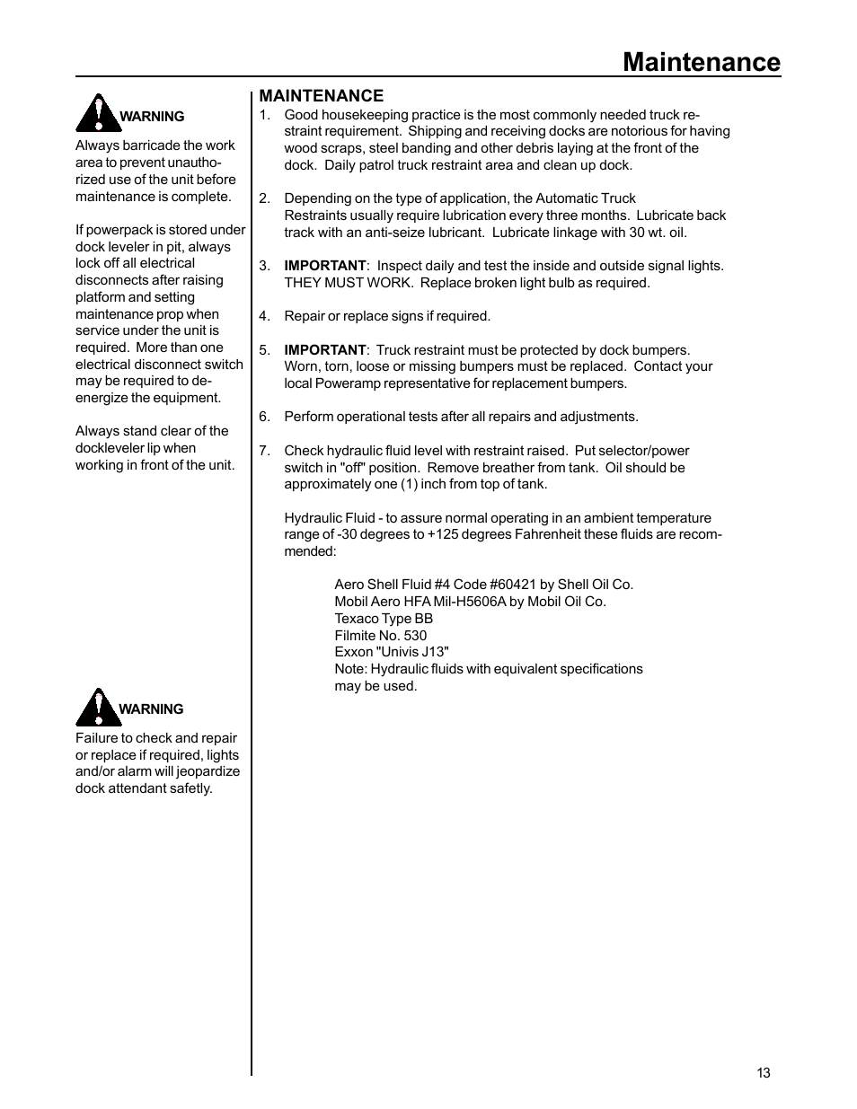 Maintenance | Poweramp POWERSTOP AUTO 11.1996 User Manual | Page 15 / 25