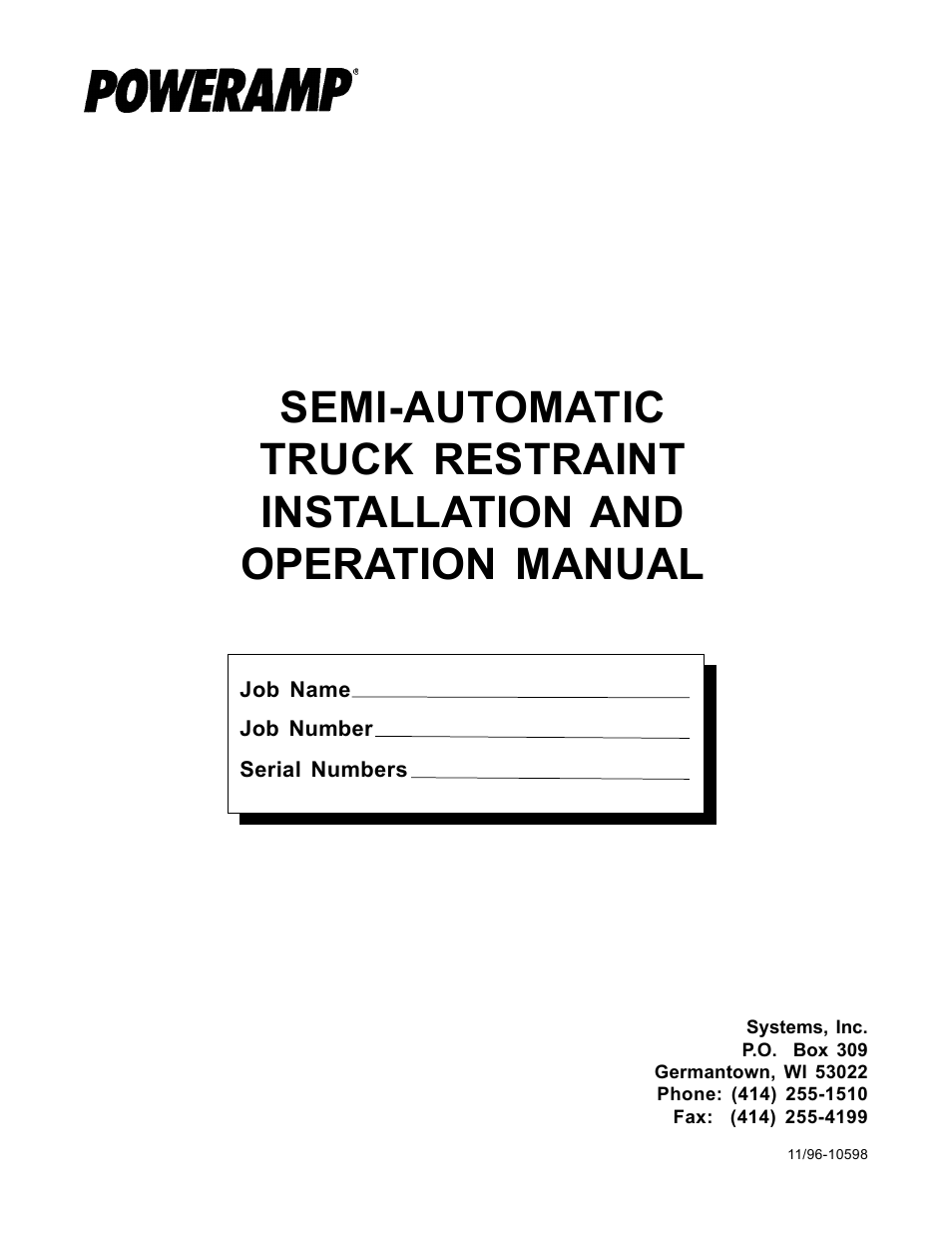 Poweramp SEMI AUTO TRUCK RESTRAINT 11_96 User Manual | 17 pages