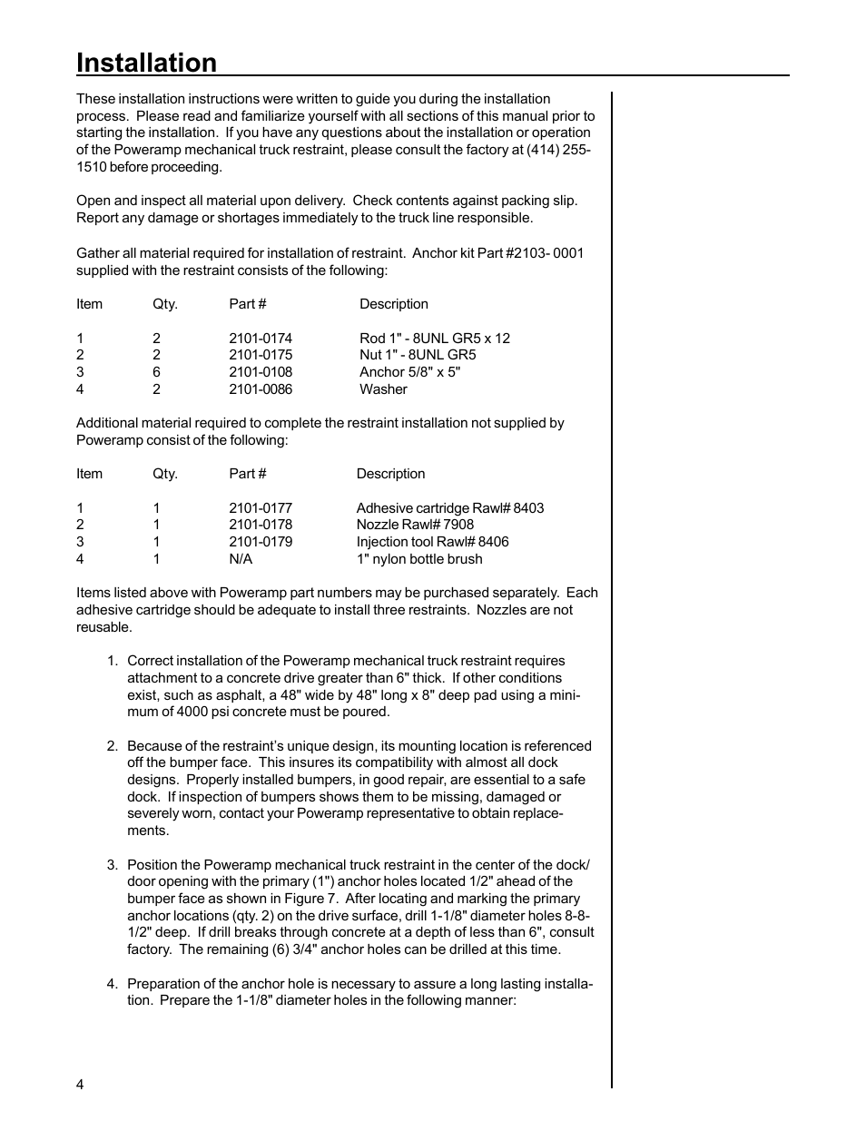 Installation | Poweramp SEMI AUTO TRUCK RESTRAINT 11_96 User Manual | Page 6 / 17
