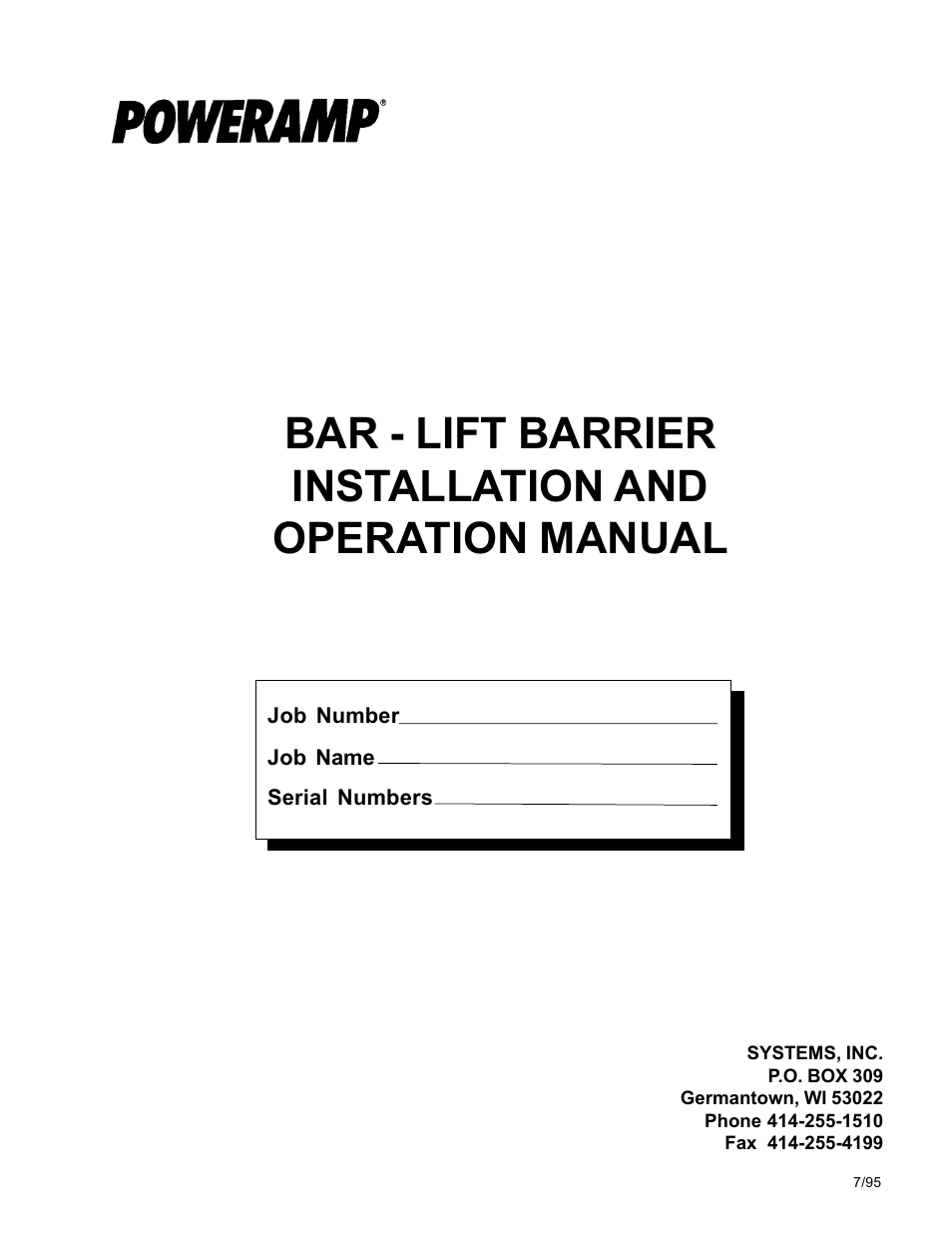 Poweramp BAR - LIFT BARRIER User Manual | 19 pages