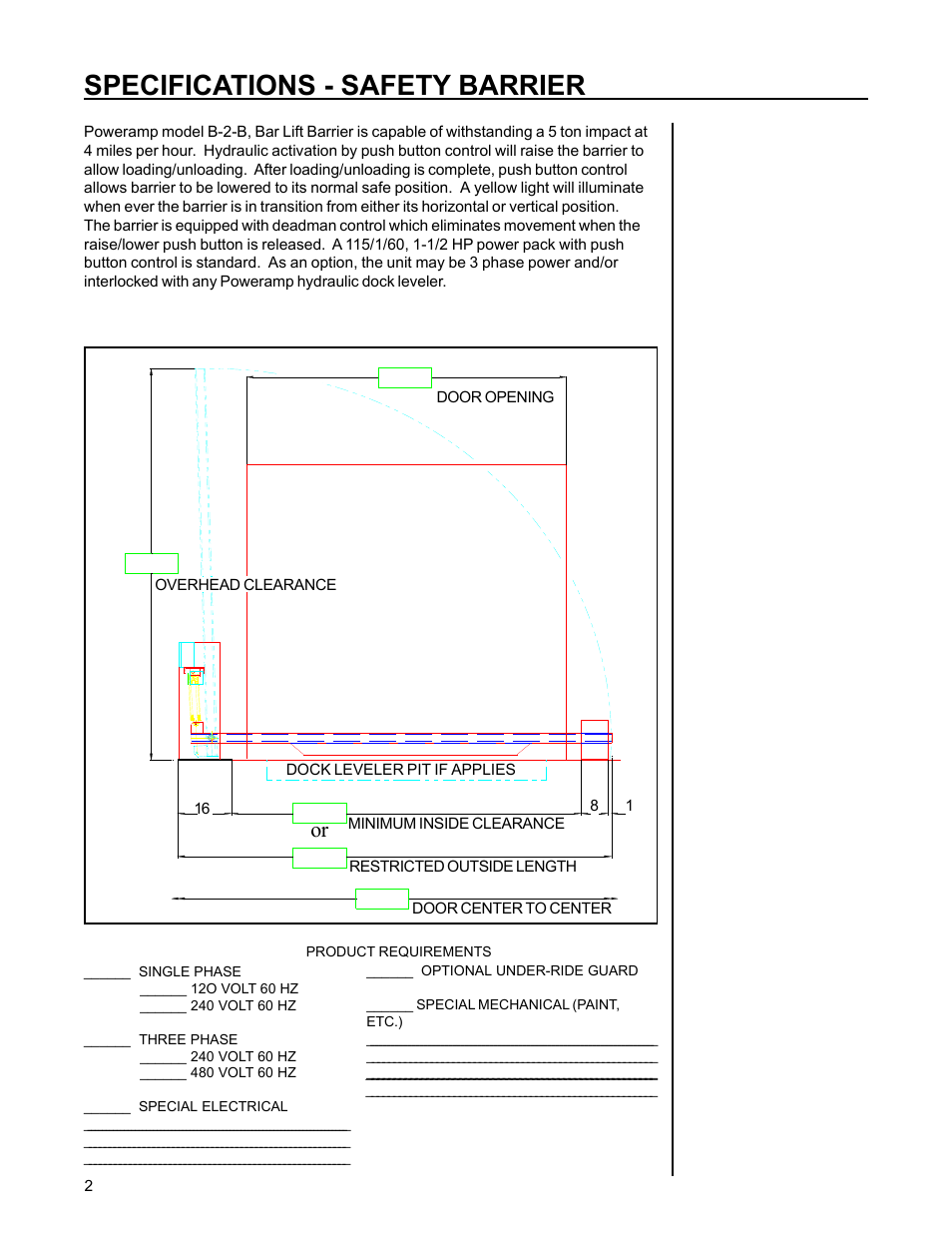 Specifications - safety barrier | Poweramp BAR - LIFT BARRIER User Manual | Page 4 / 19