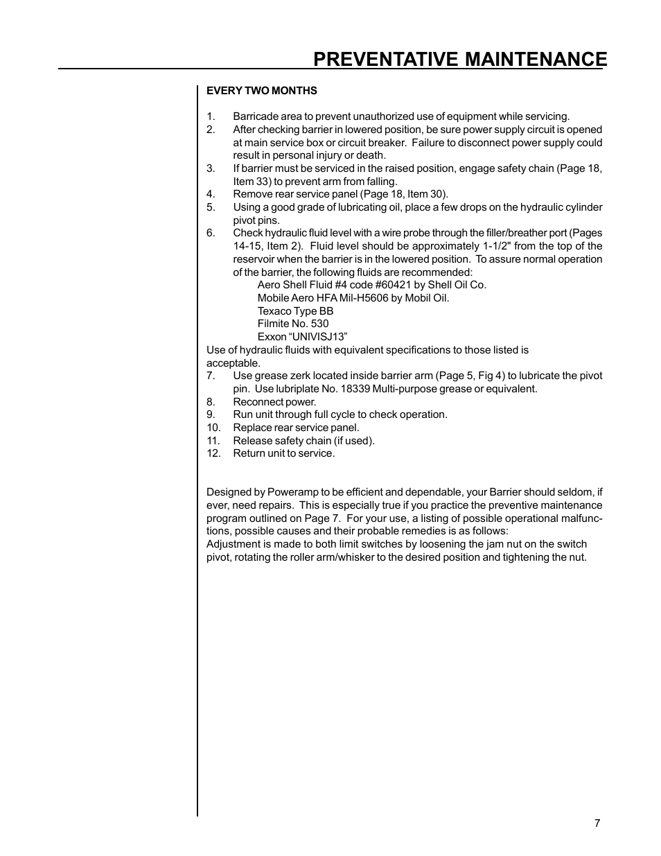 Preventative maintenance | Poweramp BAR - LIFT BARRIER User Manual | Page 9 / 19