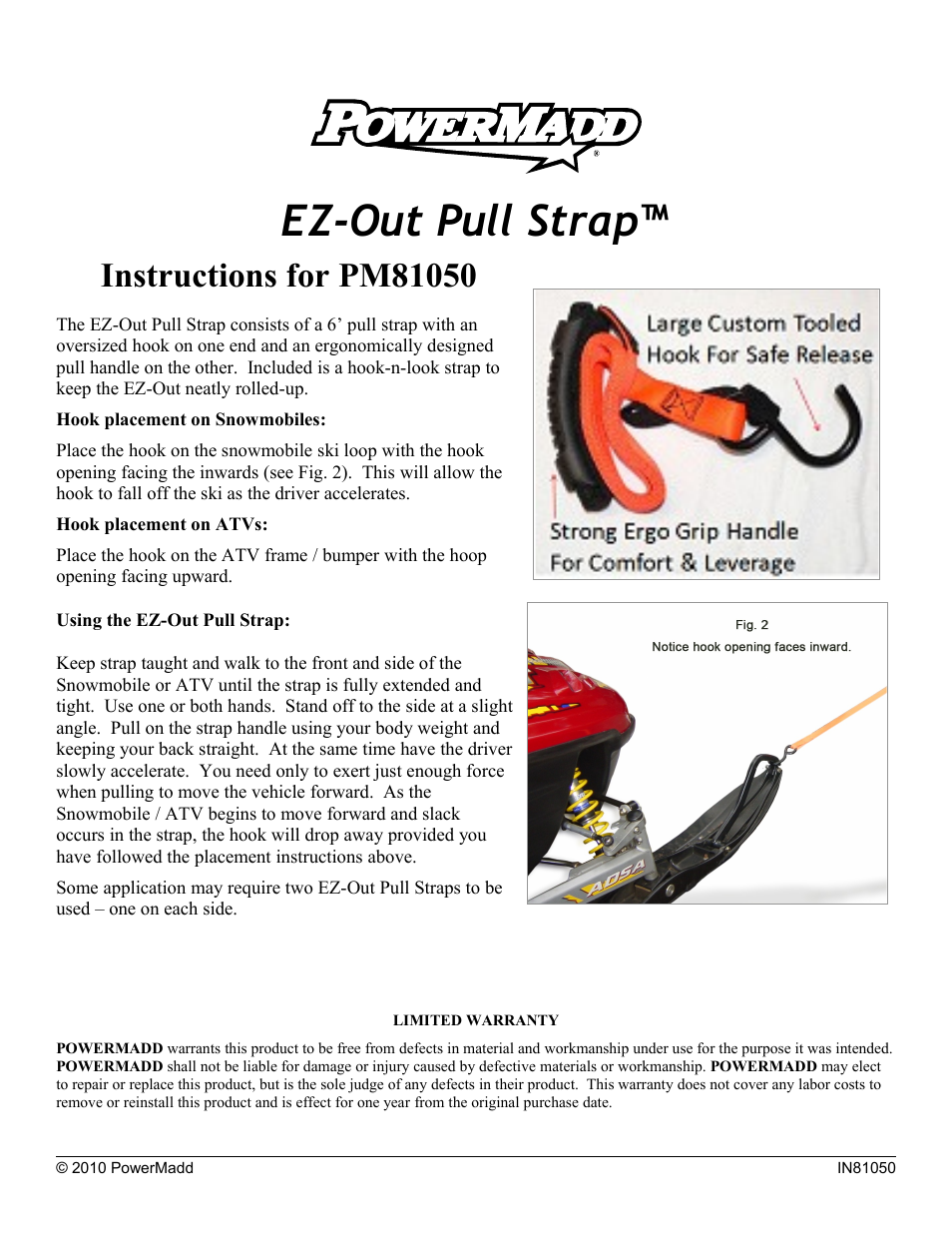 PowerMadd EZ Out Pull Strap 61050 User Manual | 1 page