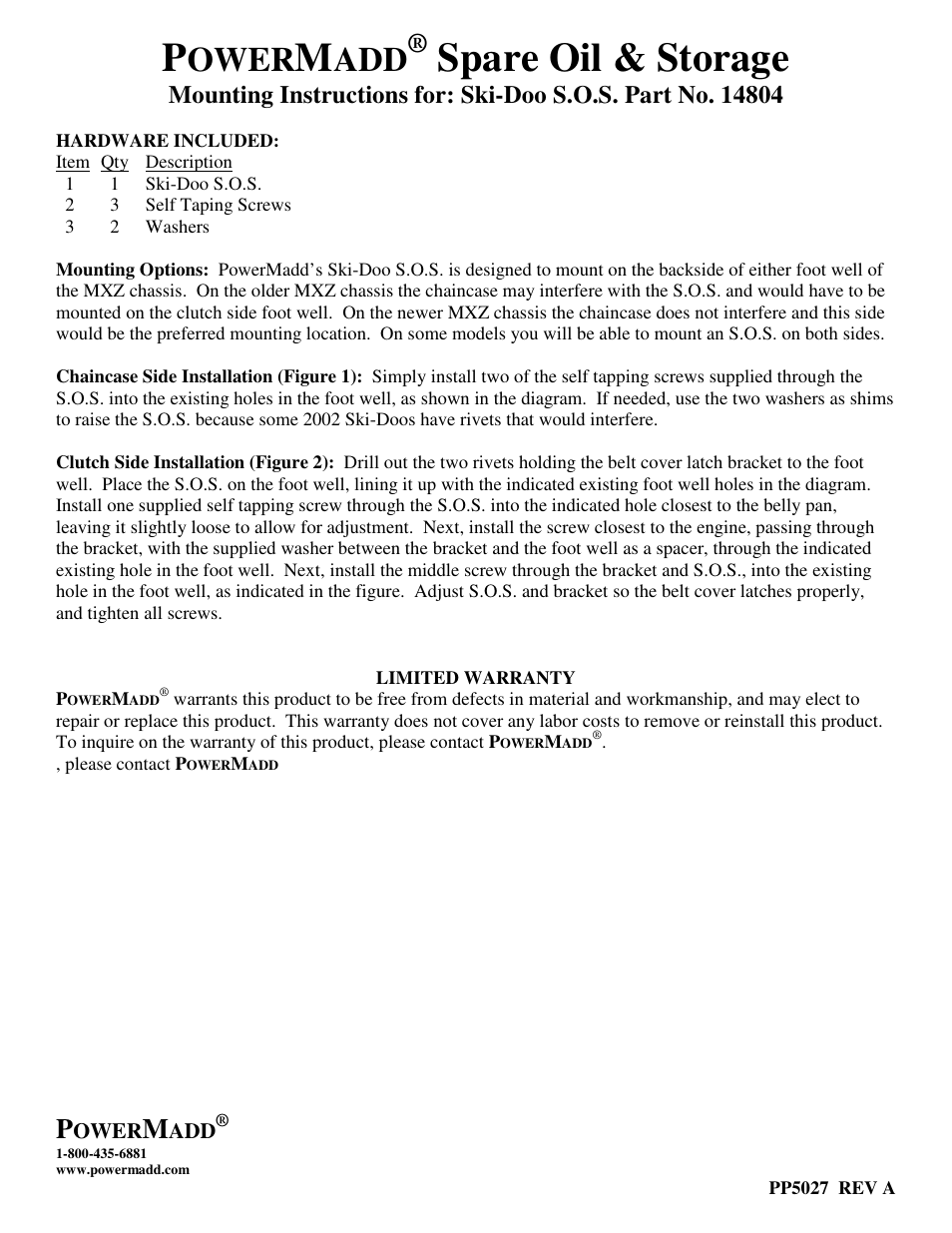 PowerMadd SOS Ski-Doo 14804 User Manual | 2 pages
