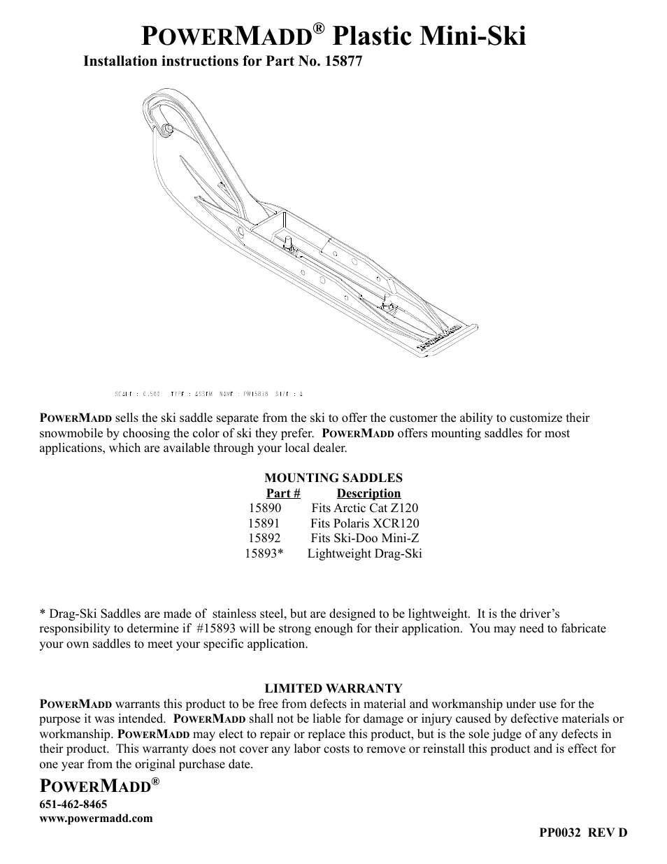 PowerMadd Plastic Mini-Ski 15877 User Manual | 1 page