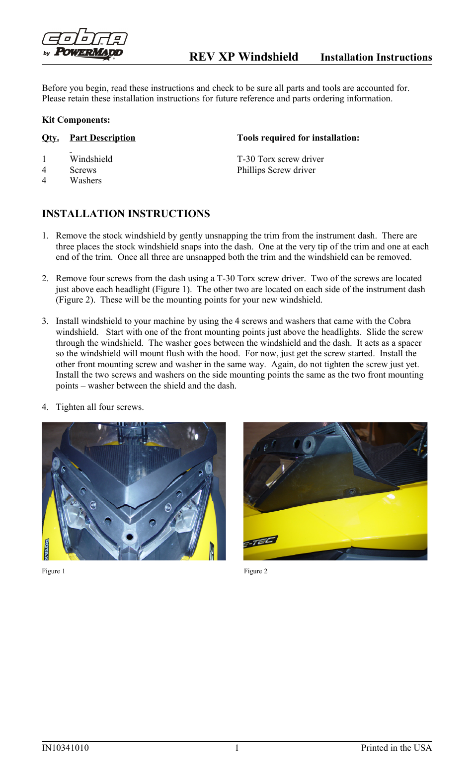 PowerMadd REV XP Windshield Ski-Doo User Manual | 1 page