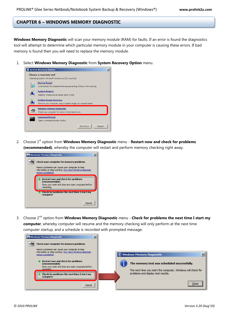 Chapter 6 – windows memory diagnostic | PROLiNK Glee UW2 Backup & Restore Guide User Manual | Page 13 / 21