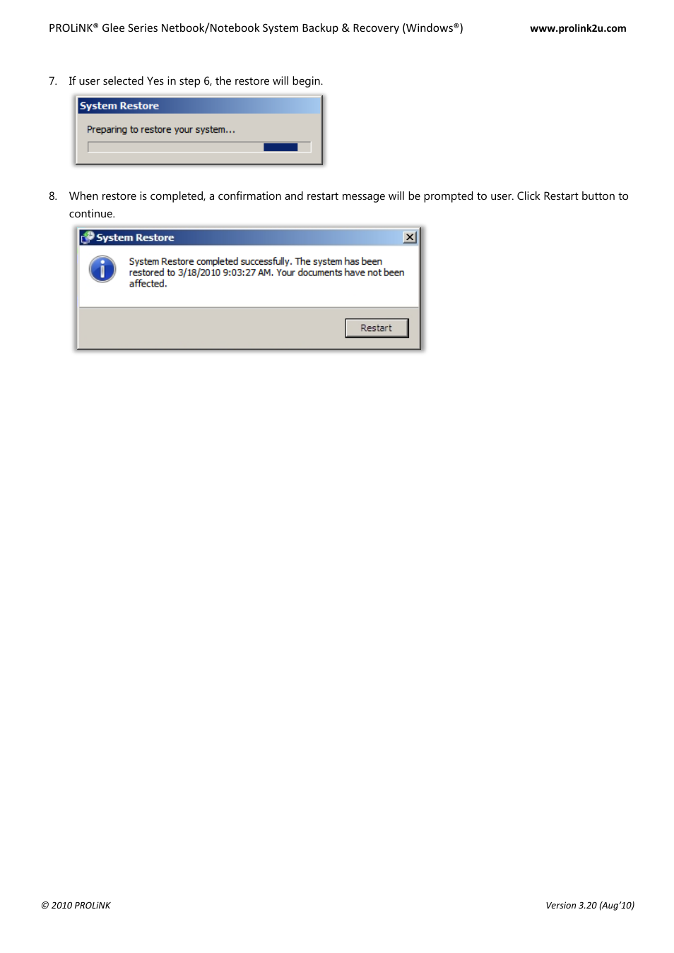 PROLiNK Glee UW2 Backup & Restore Guide User Manual | Page 9 / 21