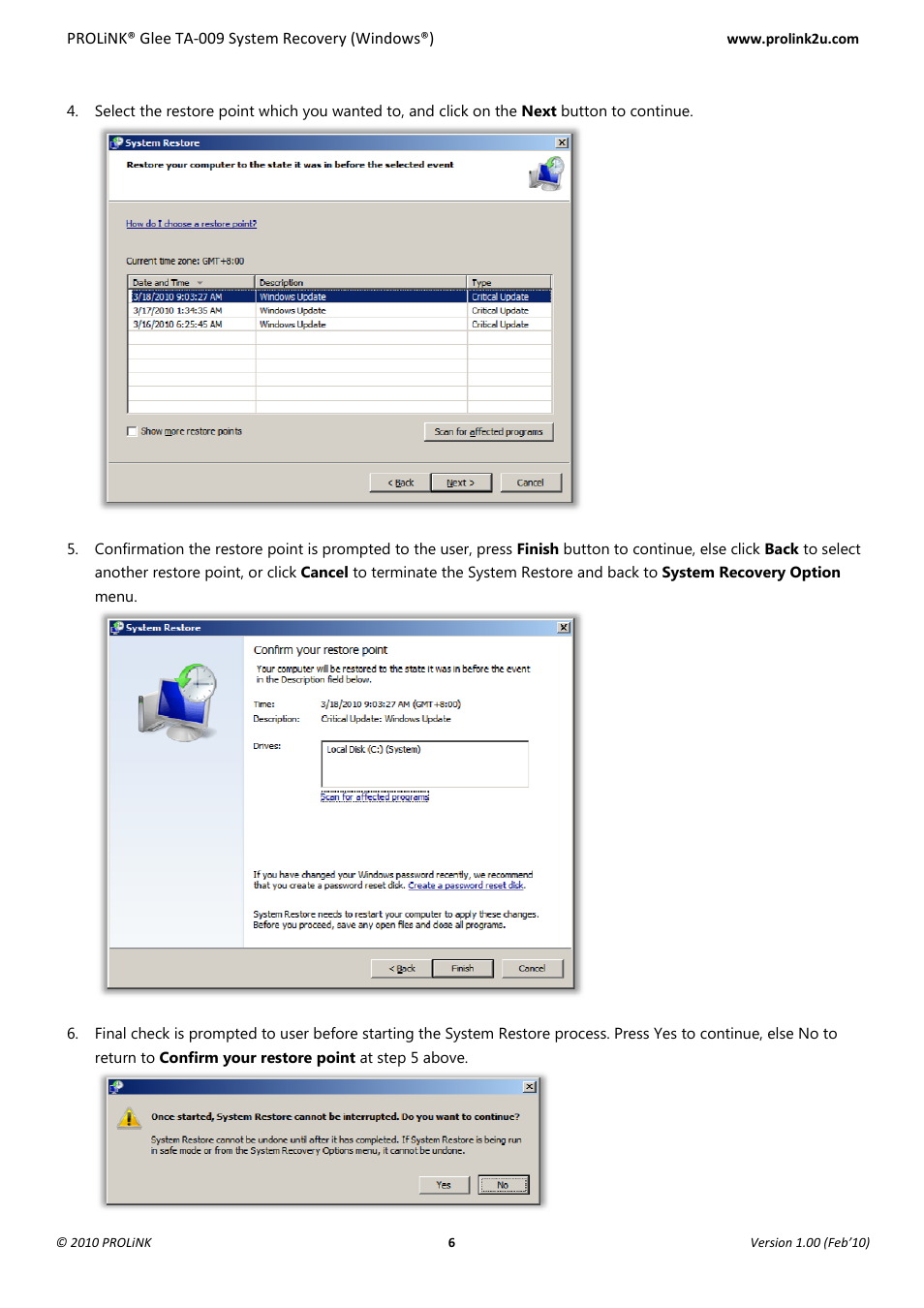 PROLiNK Glee TA-009 System Recovery User Manual | Page 8 / 16