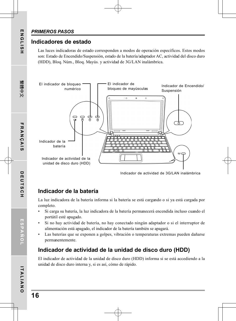 Indicadores de estado, Indicador de la batería | PROLiNK Glee TA-009 User Manual User Manual | Page 104 / 198