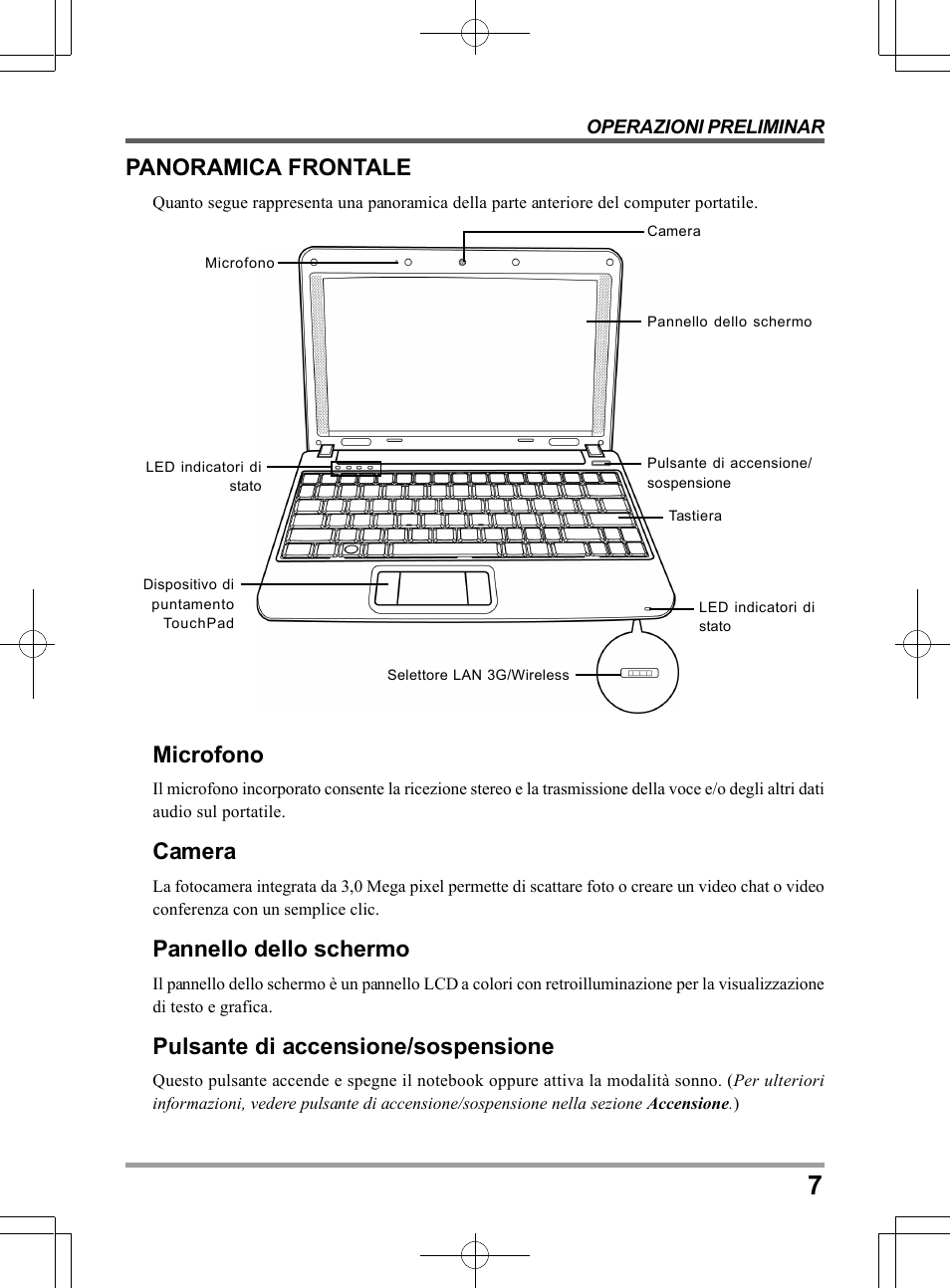 Panoramica frontale, Microfono, Camera | Pannello dello schermo, Pulsante di accensione/sospensione | PROLiNK Glee TA-009 User Manual User Manual | Page 117 / 198