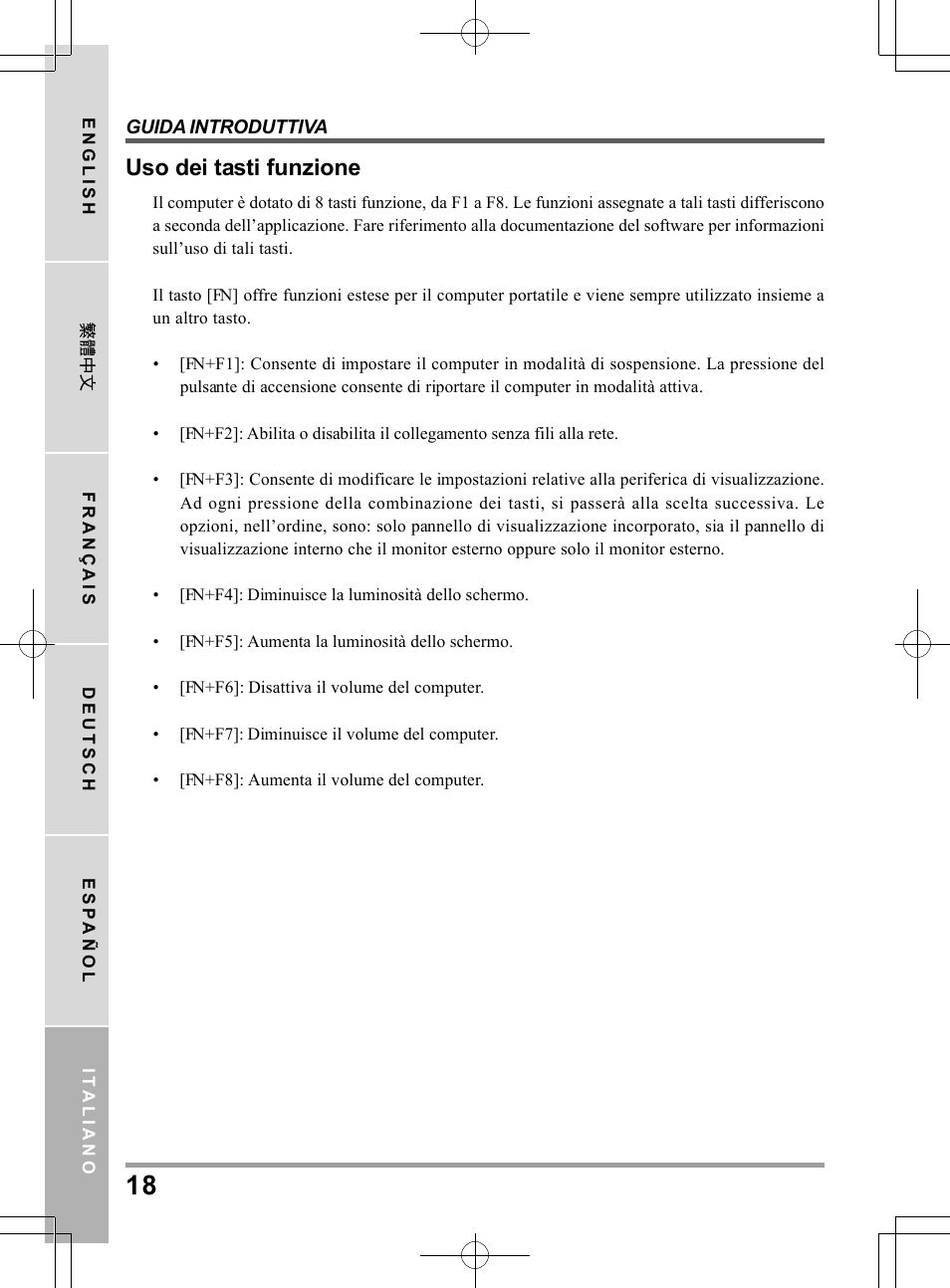 Uso dei tasti funzione | PROLiNK Glee TA-009 User Manual User Manual | Page 128 / 198