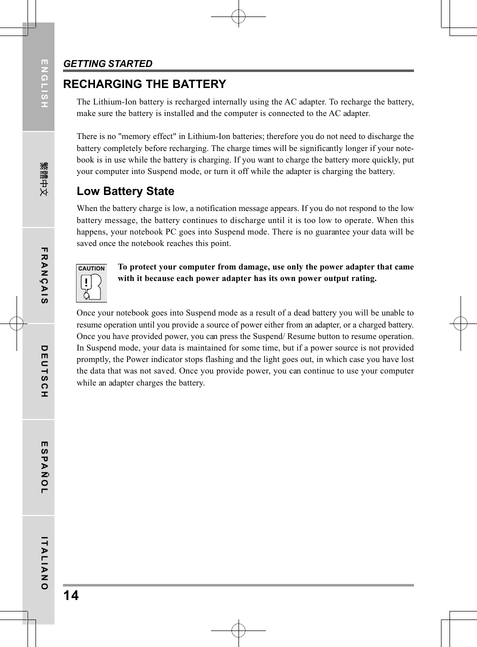 Recharging the battery, Low battery state | PROLiNK Glee TA-009 User Manual User Manual | Page 14 / 198