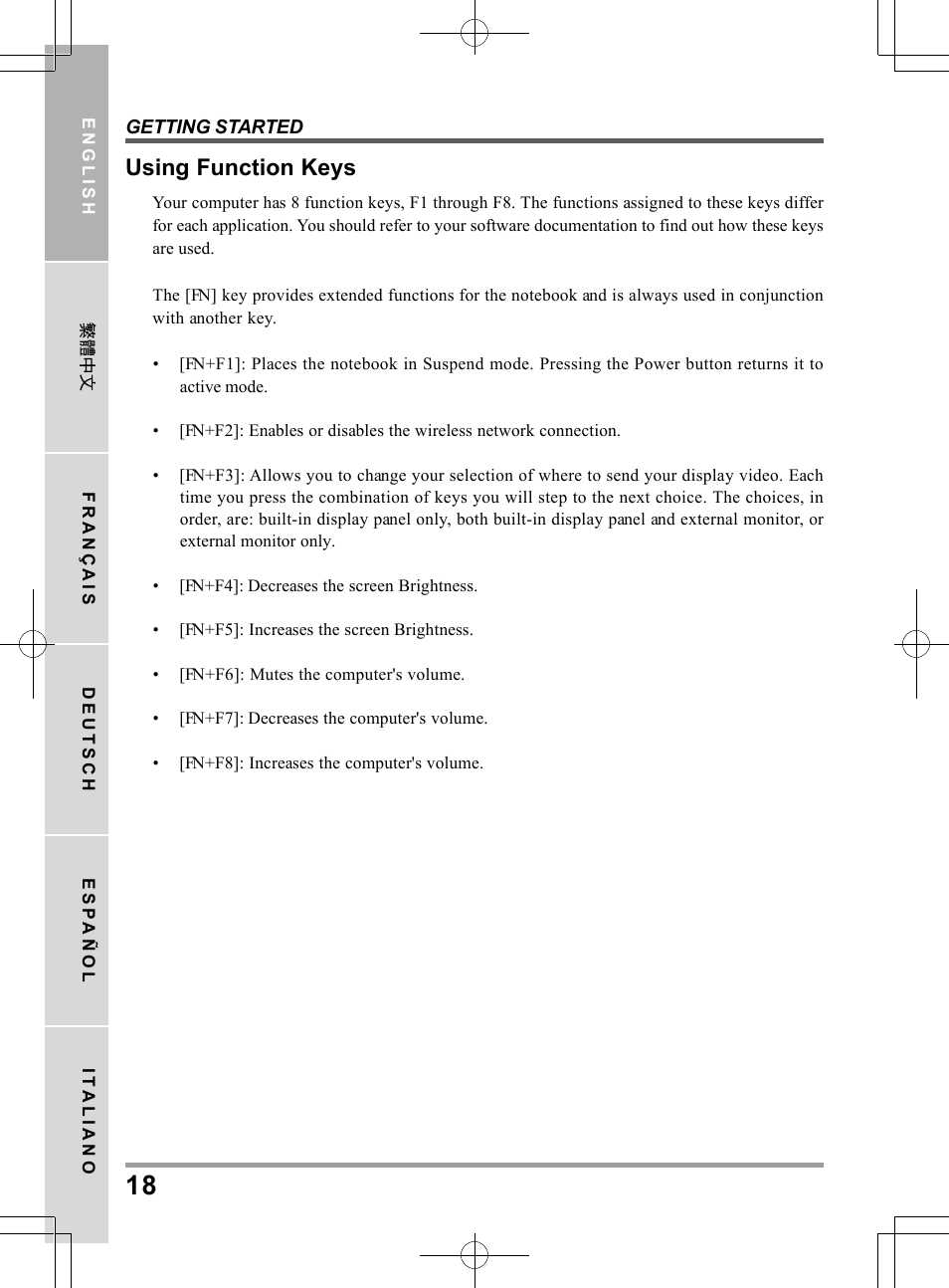 Using function keys | PROLiNK Glee TA-009 User Manual User Manual | Page 18 / 198