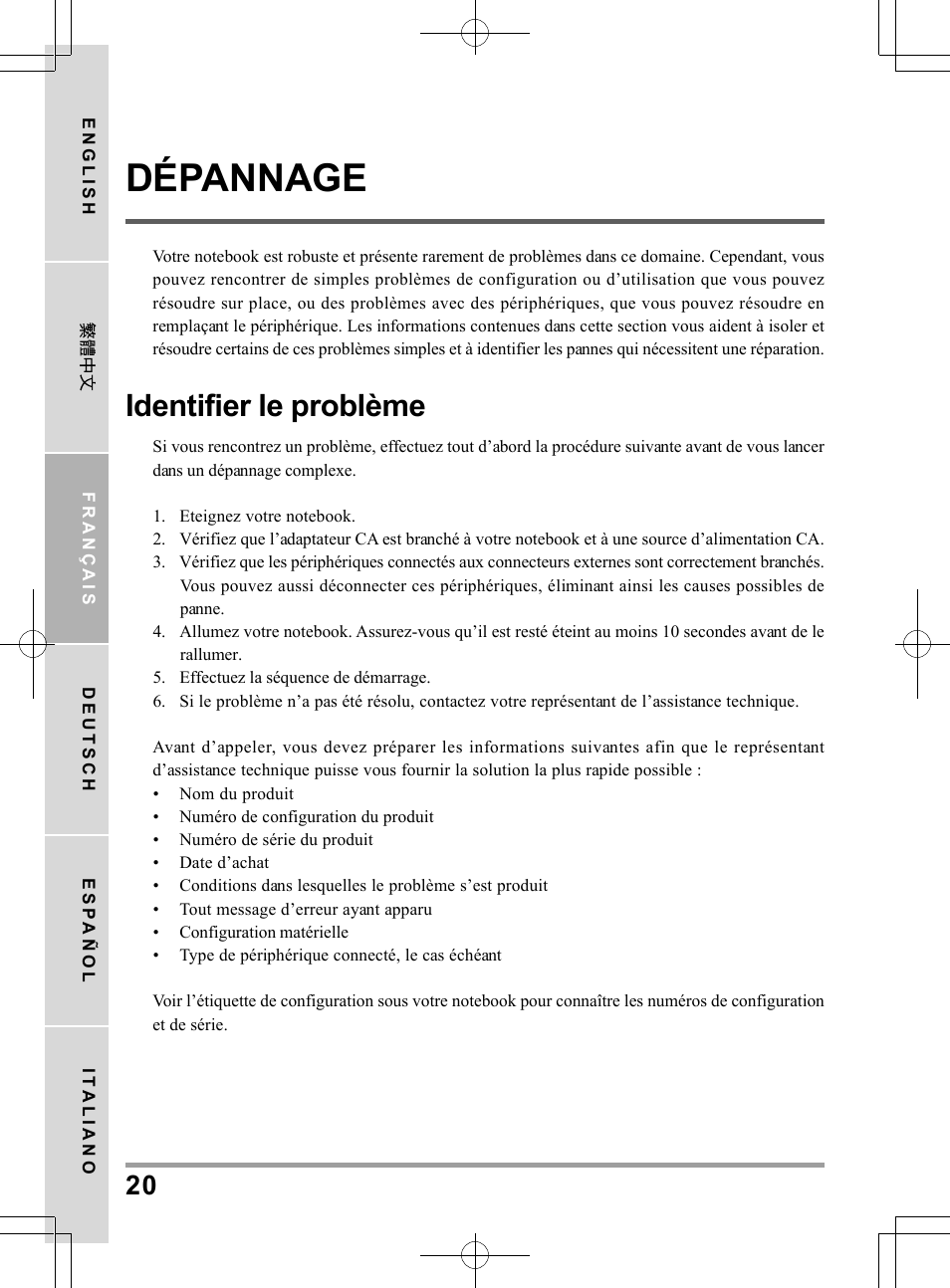 Dépannage, Identifier le problème | PROLiNK Glee TA-009 User Manual User Manual | Page 64 / 198