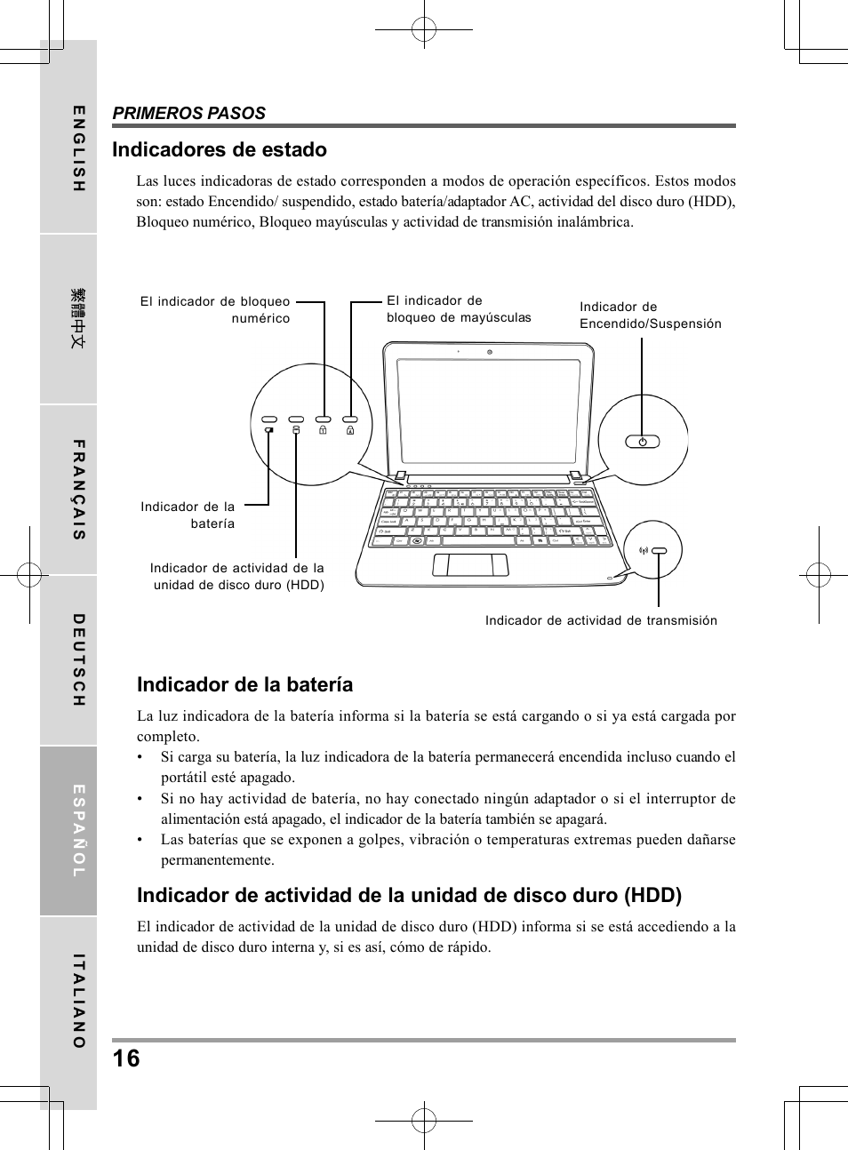 Indicadores de estado, Indicador de la batería | PROLiNK Glee UW2 User Manual User Manual | Page 104 / 198