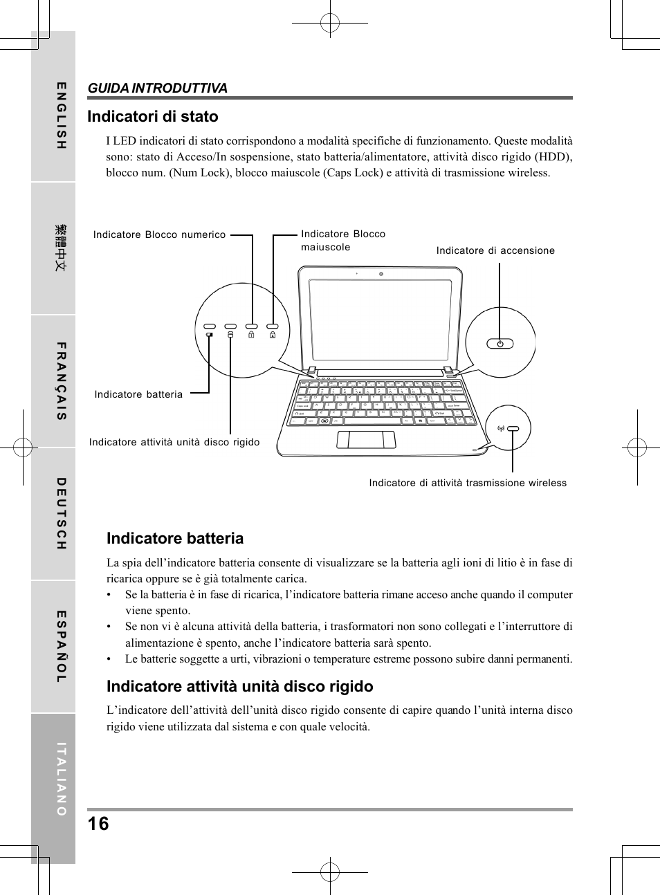 Indicatori di stato, Indicatore batteria, Indicatore attività unità disco rigido | PROLiNK Glee UW2 User Manual User Manual | Page 126 / 198