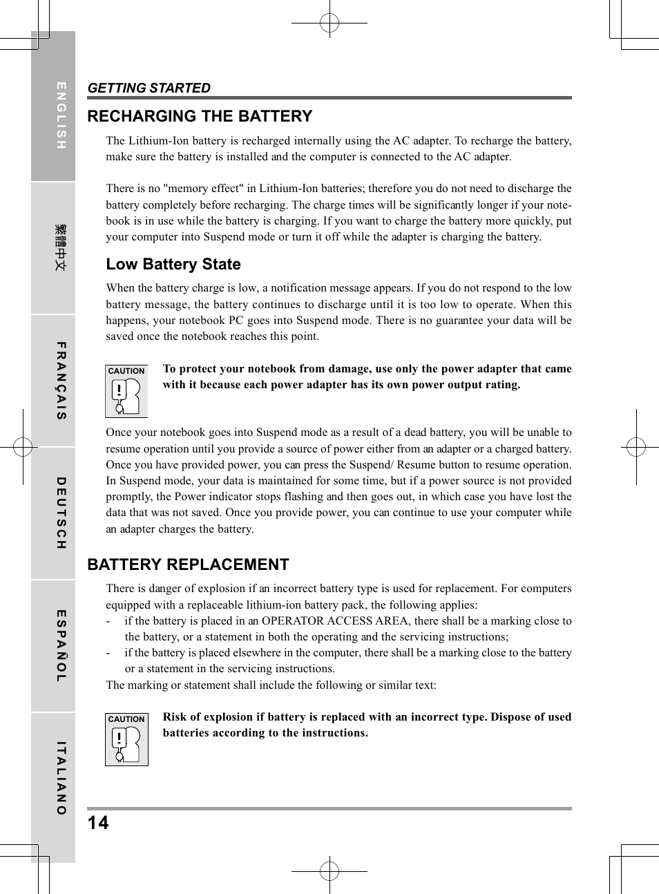 Recharging the battery, Low battery state, Battery replacement | PROLiNK Glee UW2 User Manual User Manual | Page 14 / 198