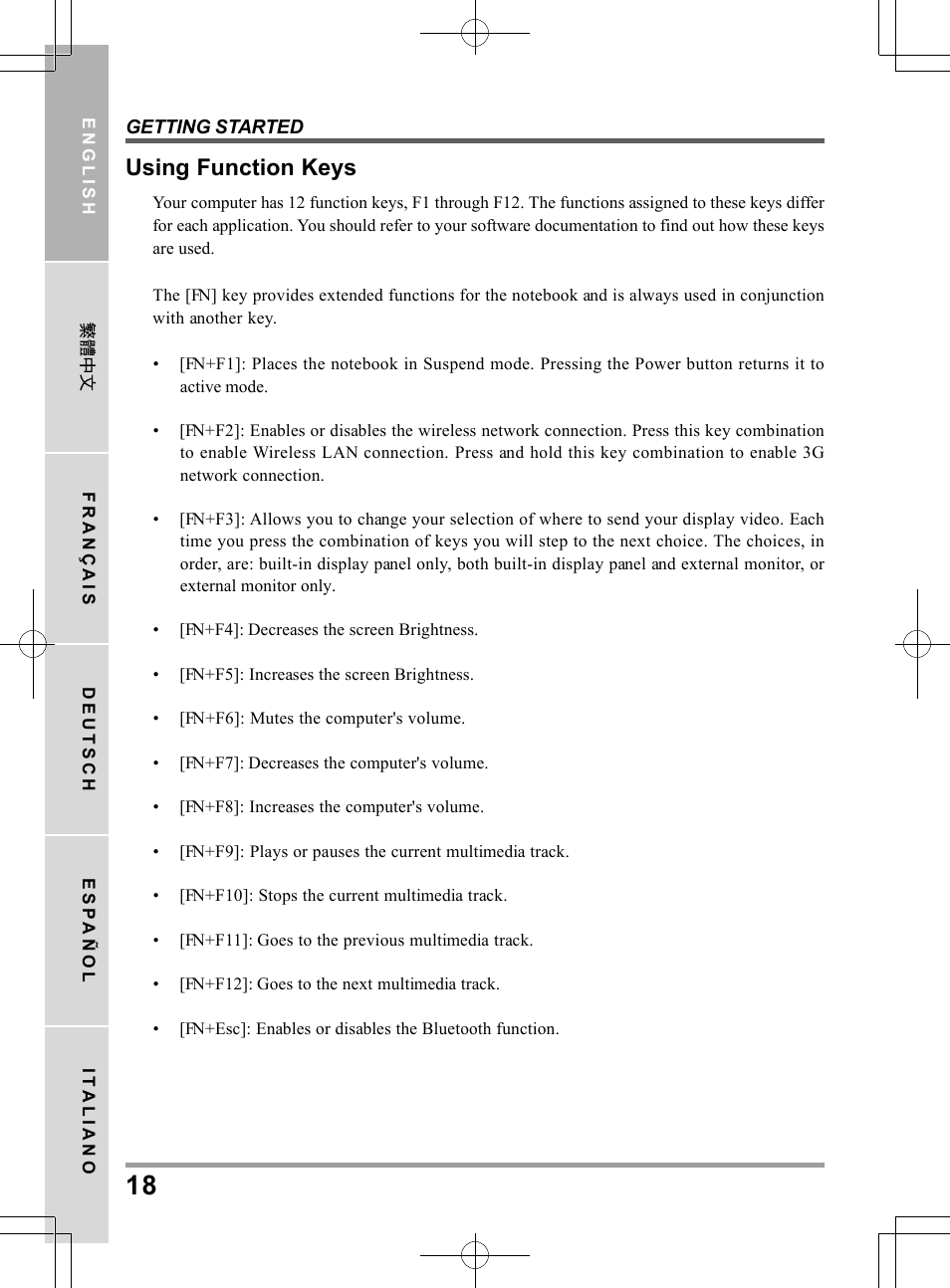 Using function keys | PROLiNK Glee UW2 User Manual User Manual | Page 18 / 198