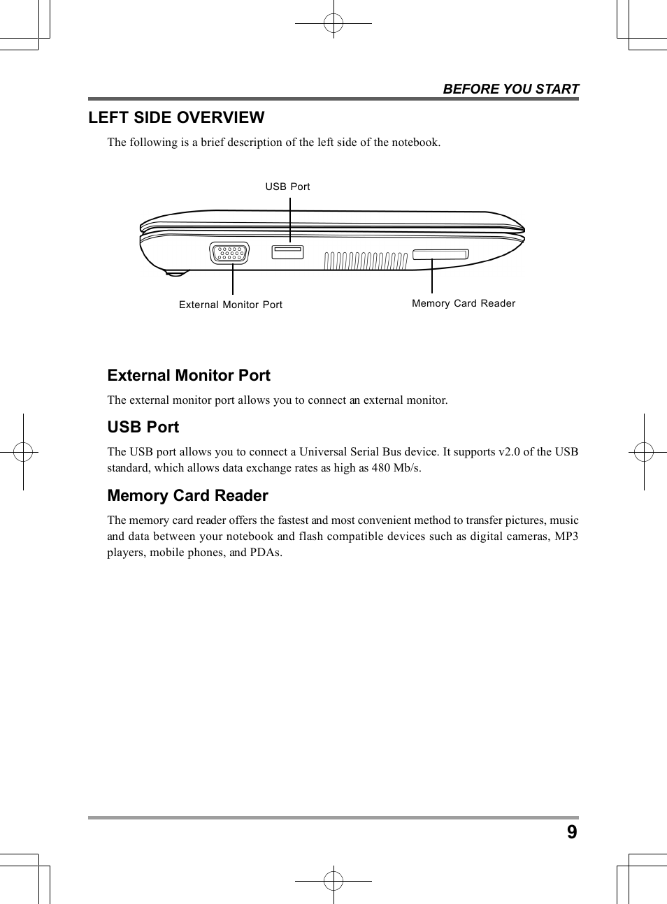 Left side overview, External monitor port, Usb port | PROLiNK Glee UW2 User Manual User Manual | Page 9 / 198