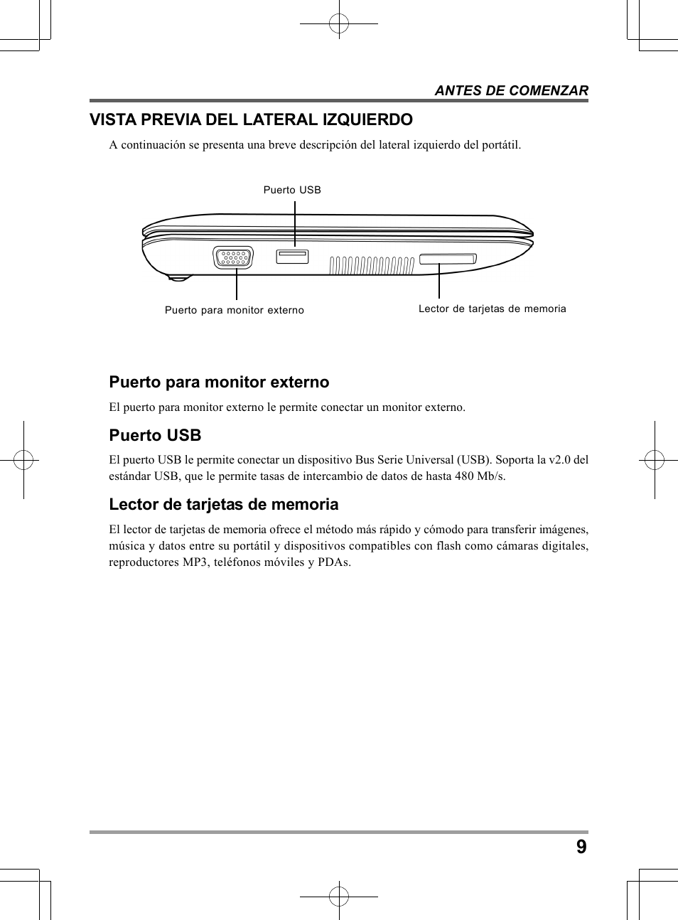 Puerto para monitor externo, Puerto usb, Vista previa del lateral izquierdo | PROLiNK Glee UW2 User Manual User Manual | Page 97 / 198