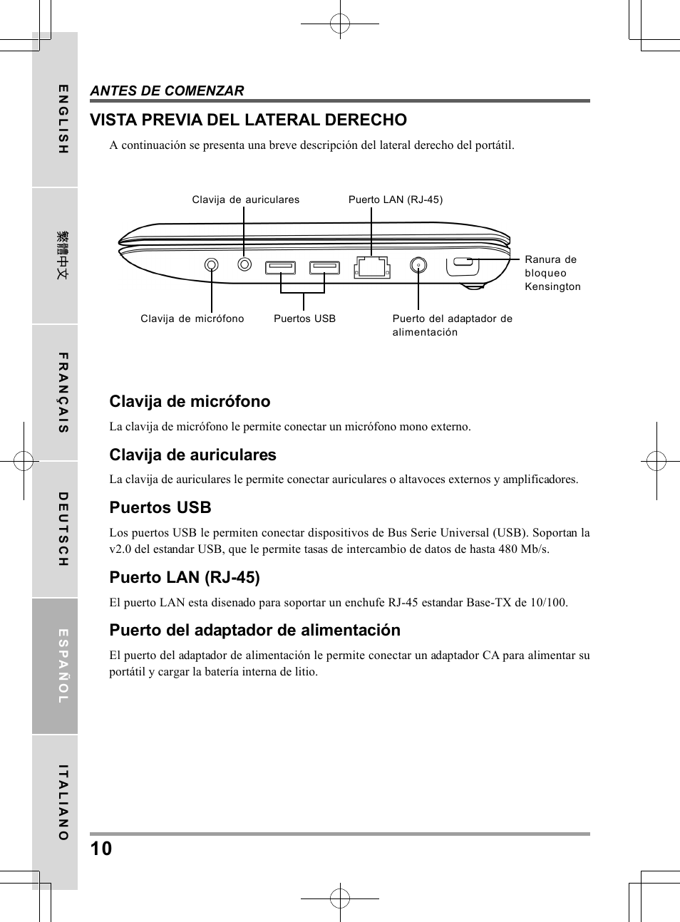 Clavija de micrófono, Clavija de auriculares, Puertos usb | Puerto lan (rj-45), Puerto del adaptador de alimentación, Vista previa del lateral derecho | PROLiNK Glee UW2 User Manual User Manual | Page 98 / 198