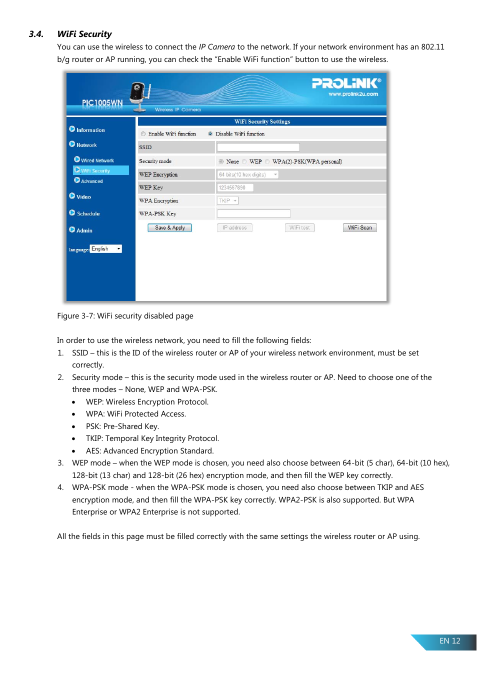 Wifi security | PROLiNK PIC1005WN User Manual User Manual | Page 15 / 53