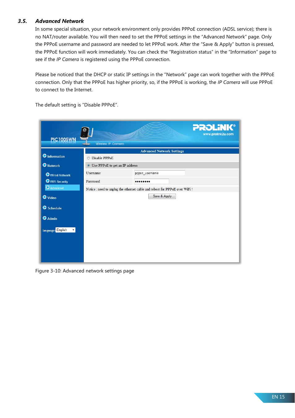 Advanced network | PROLiNK PIC1005WN User Manual User Manual | Page 18 / 53