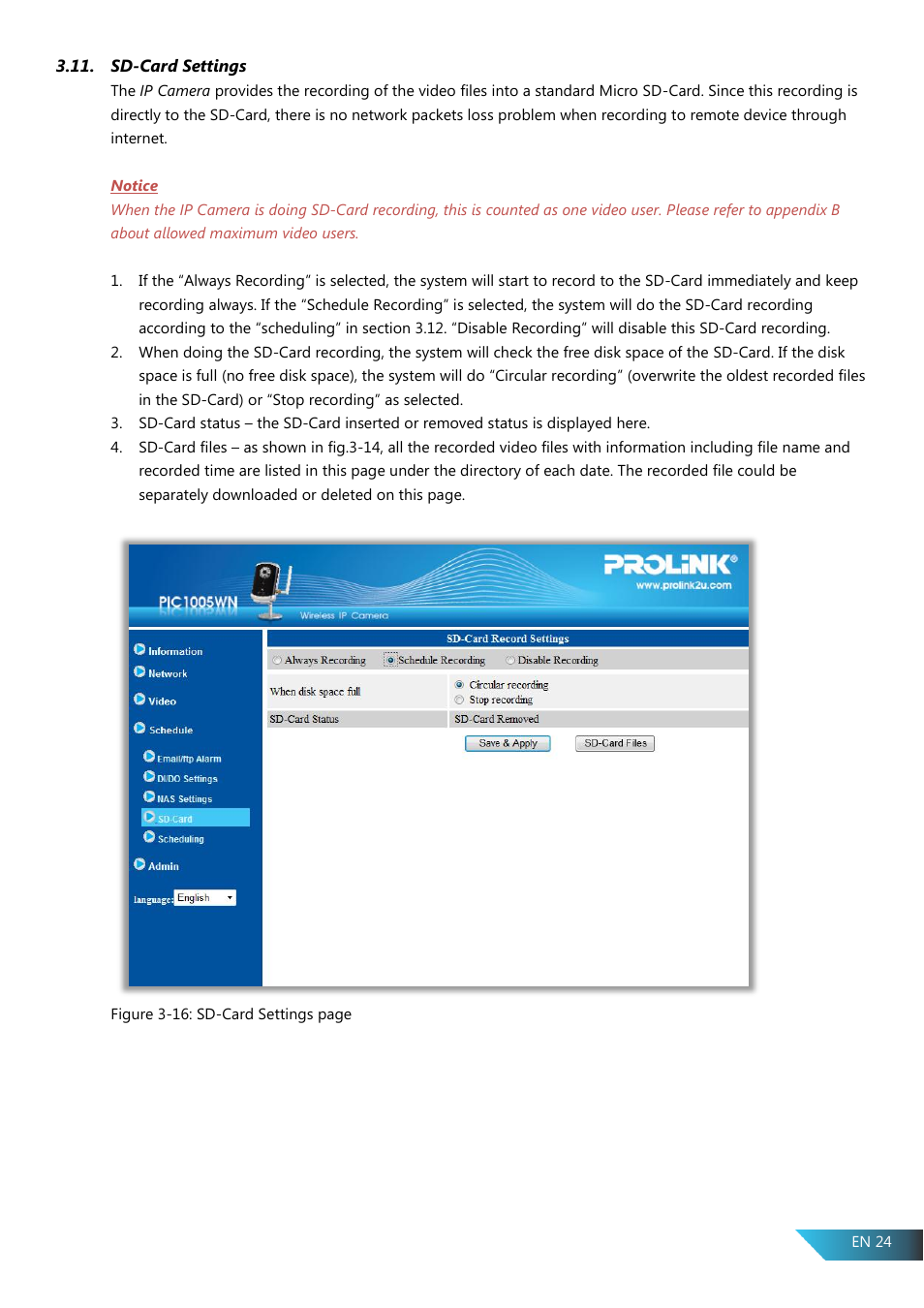 Sd-card settings | PROLiNK PIC1005WN User Manual User Manual | Page 27 / 53