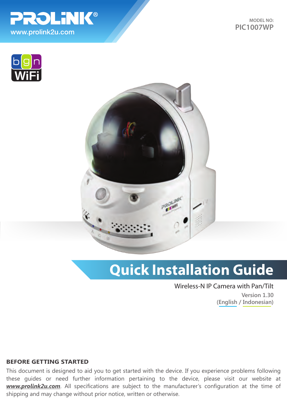 PROLiNK PIC1007WP Quick Installation Guide User Manual | 40 pages