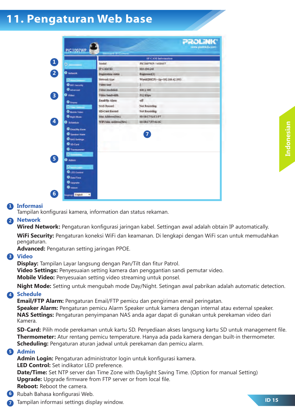 Pengaturan web base, Indonesian | PROLiNK PIC1007WP Quick Installation Guide User Manual | Page 33 / 40
