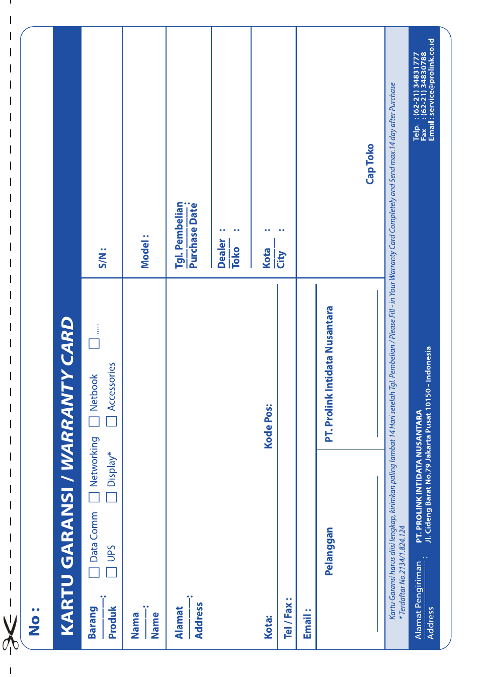 Kartu gar ansi / w arr ant y c ard | PROLiNK PIC1007WP Quick Installation Guide User Manual | Page 37 / 40