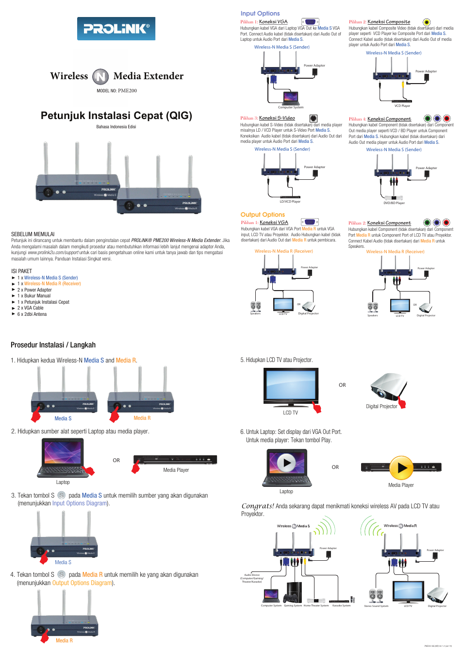 Prosedur instalasi / langkah | PROLiNK PME200 Quick Installation Guide User Manual | Page 2 / 2