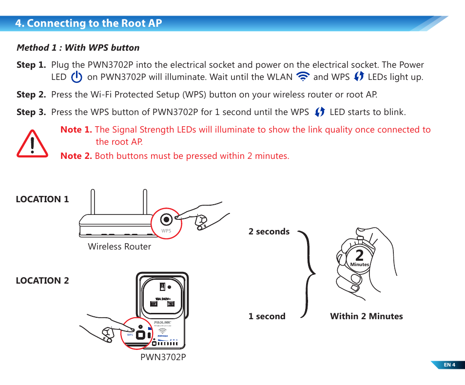Connecting to the root ap | PROLiNK PWN3702P User Manual | Page 6 / 24
