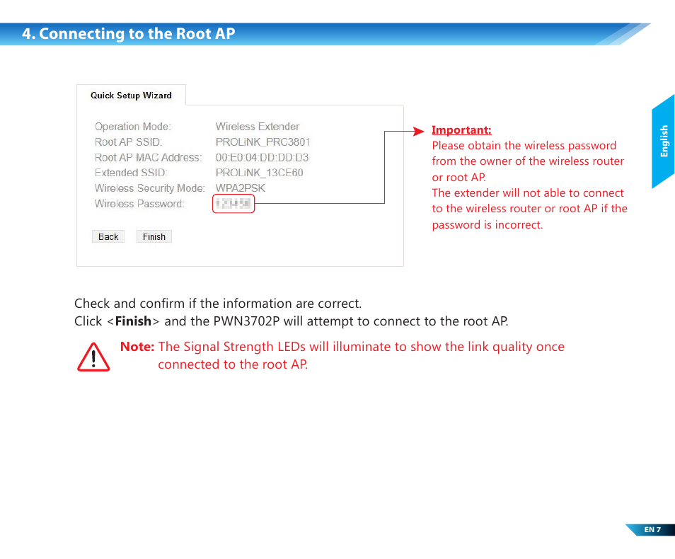 Connecting to the root ap | PROLiNK PWN3702P User Manual | Page 9 / 24