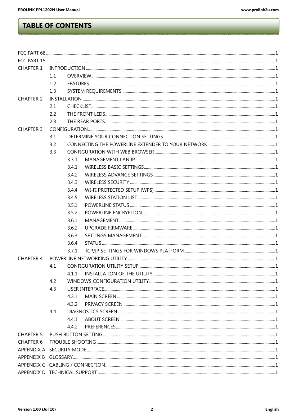 PROLiNK PPL1202N Quick Installation Guide User Manual | Page 2 / 99