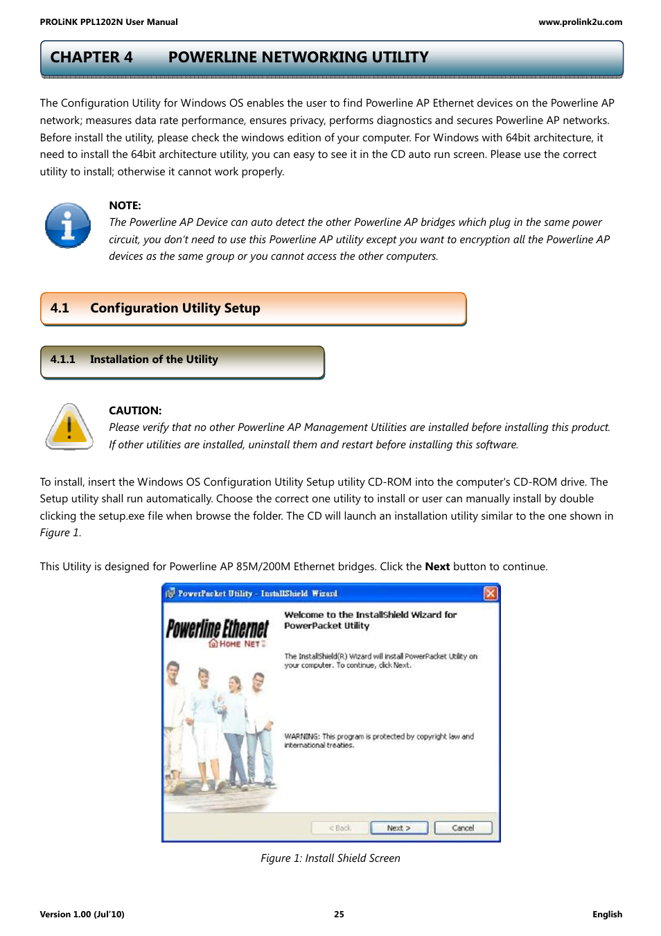 Chapter 4 powerline networking utility | PROLiNK PPL1202N Quick Installation Guide User Manual | Page 25 / 99