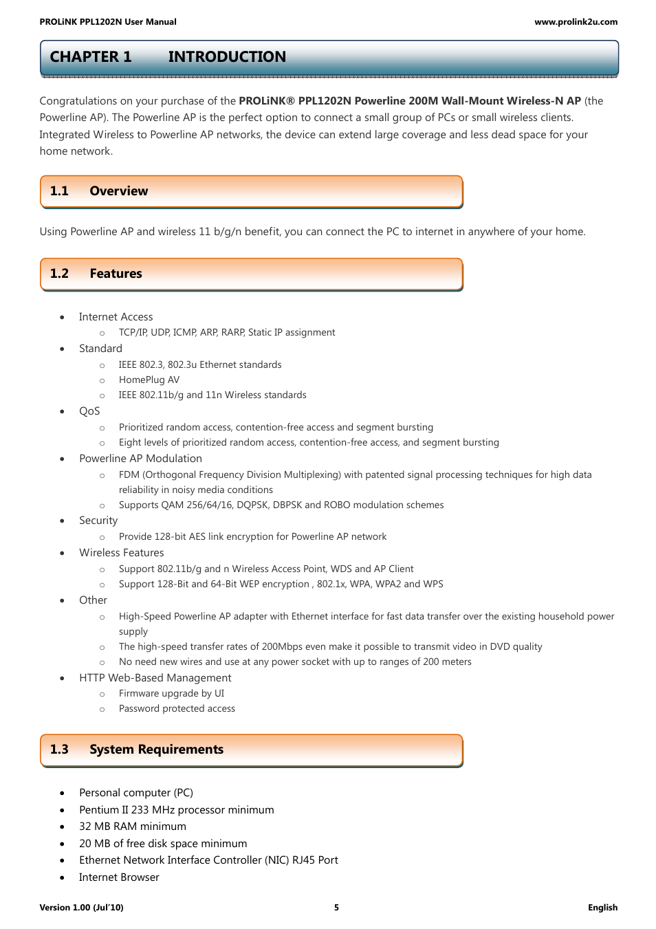 Chapter 1 introduction | PROLiNK PPL1202N Quick Installation Guide User Manual | Page 5 / 99