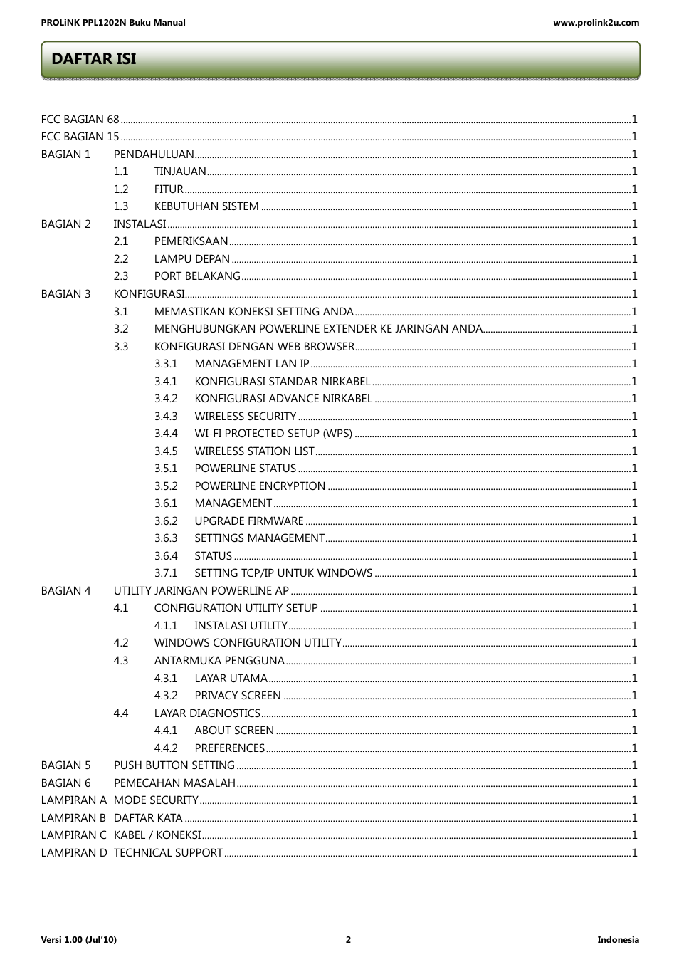 Daftar isi | PROLiNK PPL1202N Quick Installation Guide User Manual | Page 52 / 99