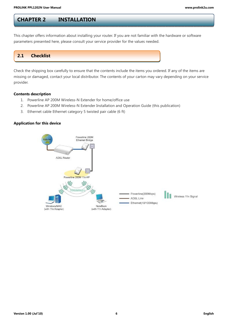Chapter 2 installation | PROLiNK PPL1202N Quick Installation Guide User Manual | Page 6 / 99