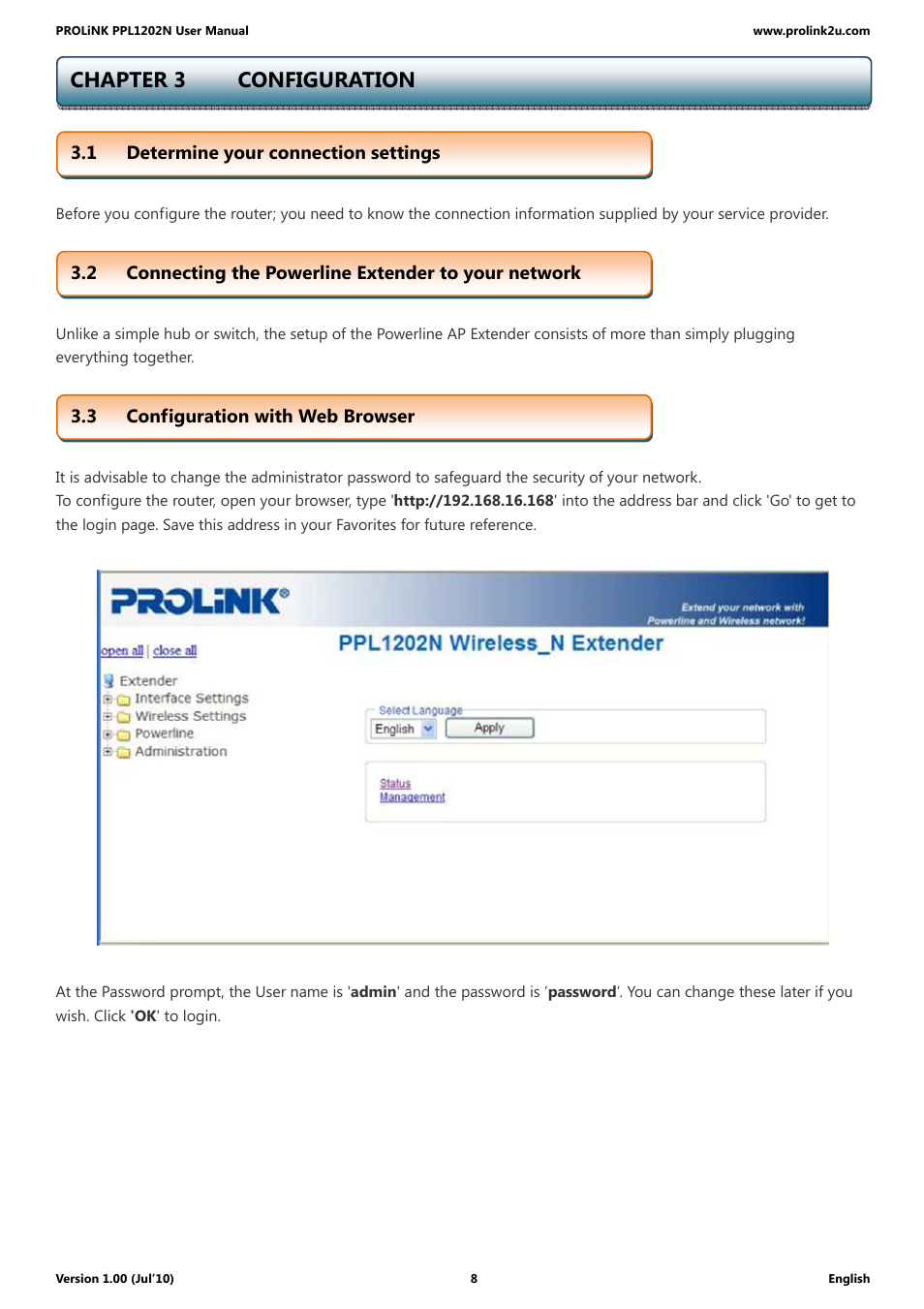 Chapter 3 configuration | PROLiNK PPL1202N Quick Installation Guide User Manual | Page 8 / 99