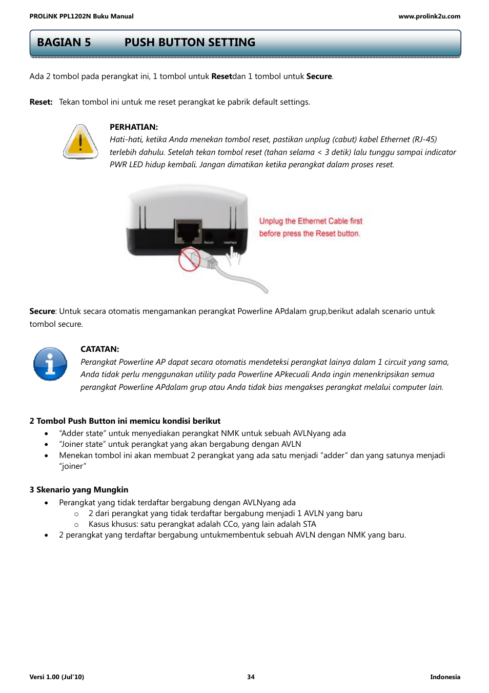 Bagian 5 push button setting | PROLiNK PPL1202N Quick Installation Guide User Manual | Page 84 / 99